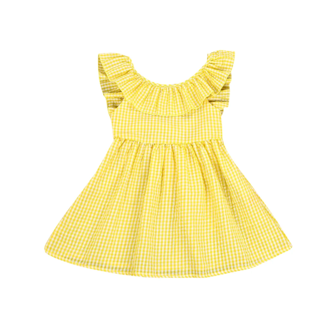 

New Infant Baby Summer Dress Kid Girl Plaid Dress Clothes Sleeveless Princess Crown Pageant Costume Backless Sundress