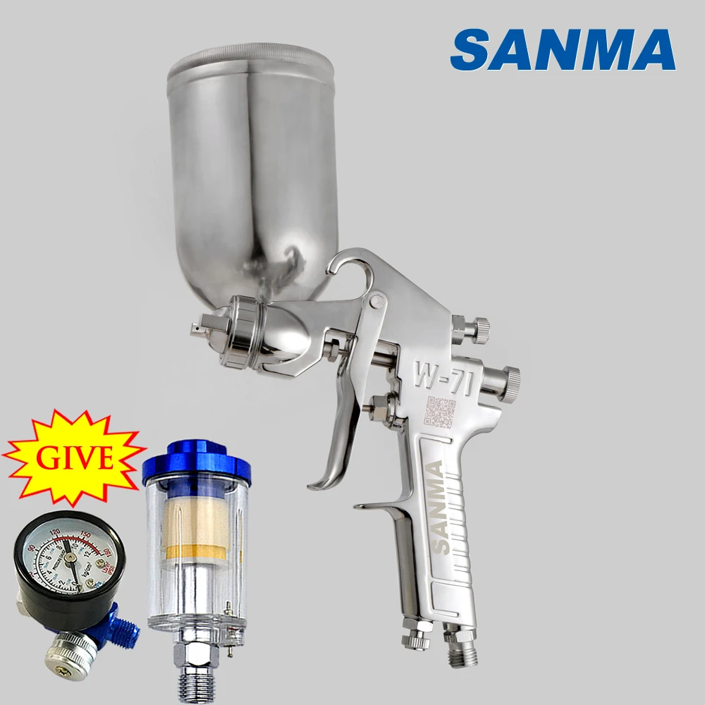 

SANMA W-71-Gravity 1.0mm/1.3mm/1.5mm/1.8mm Nozzle Pneumatic Furniture Primer Finish Paint Spray Gun Automotive Paint Gun