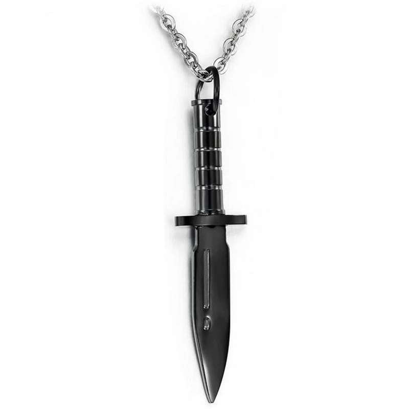 Men's Knife Pendant Necklace 316L Stainless Steel Chain Link Necklace