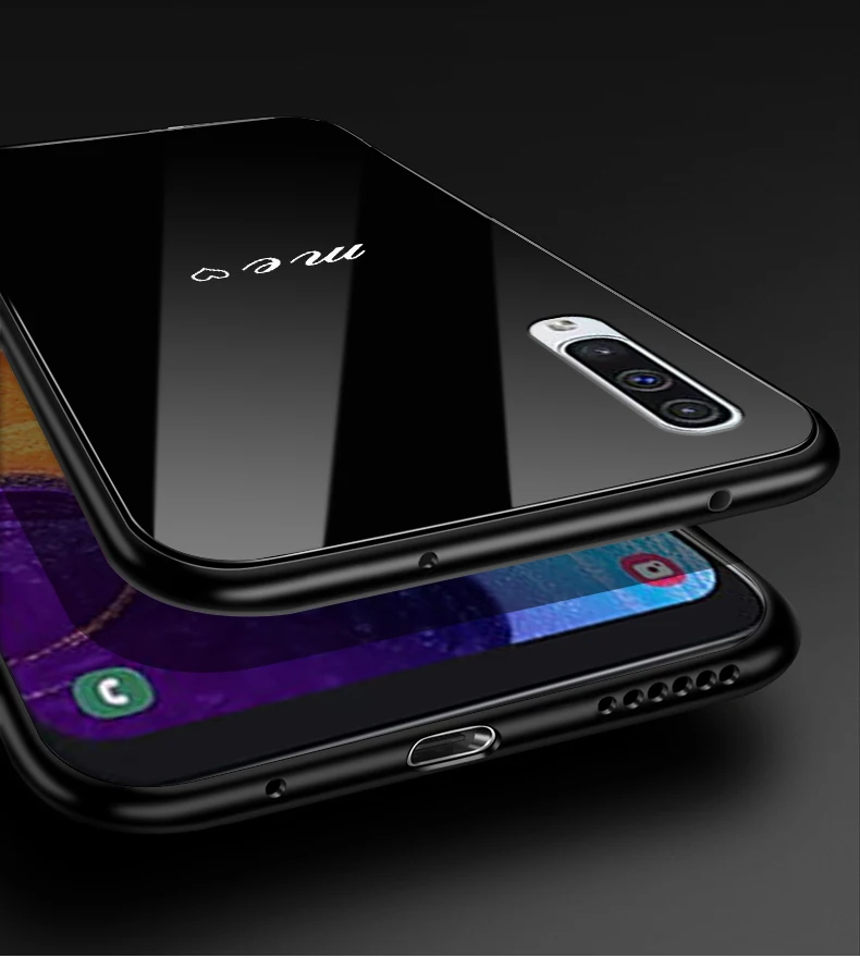 Для samsung Galaxy A50 чехол PC Пластиковый стеклянный чехол для телефона черный ТПУ бампер чехол для samsung Galaxy A50 A 50 A505F A505 чехол