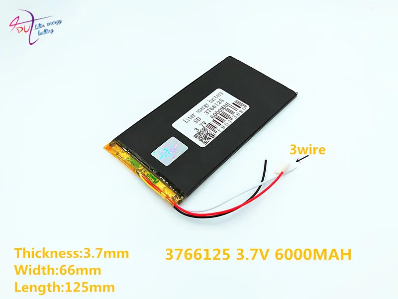

3 line Liter energy battery 3766125 3.7V 6000MAH 3565125 Polymer lithium ion / Li-ion battery for tablet pc V811V801 E708 Q1