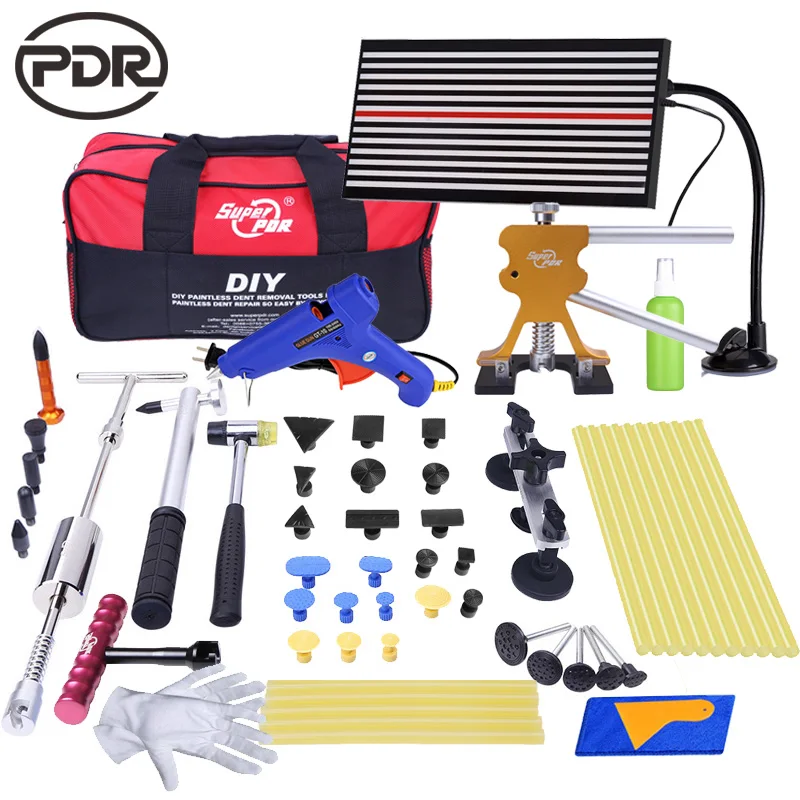 PDR Tools Auto Repair Tool Car Body Repair Kit Dent Puller Kit LED Lamp