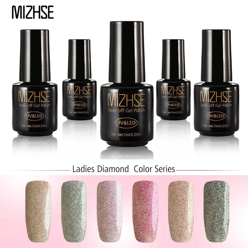

MIZHSE Nail Gel Polish Manicure Gel Lacquer Soak Off Gel Polish Long Lasting LED UV Lamp Needed Ladies Diamond Color Series 2