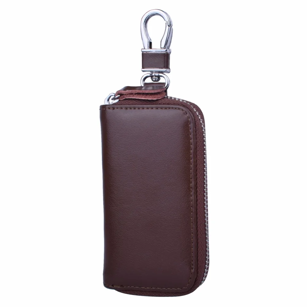 Натуральная кожаный чехол для автомобильных ключей, чехол для ключей бумажник держатель для автомобильных ключей металлический крюк и держатель для монет на молнии, сумка-бумажник для Для мужчин женщи