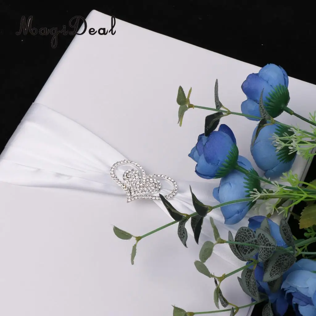 

White Wedding Photo Marriage Certificate Holder Cover Heart Rhinestone Decor
