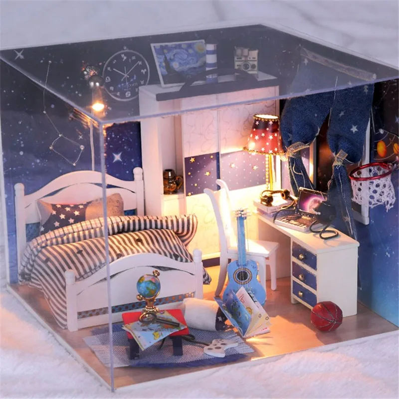 

Star Room DIY Handmake Wood With LED Furniture Cover Dollhouse Decoration Collection Toy Friends Gift For Children Adult