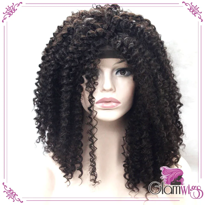 

Black Kinky Curly Synthetic Lace Front Wigs with Baby Hair Heat Resistant Fibers Glueless Hair