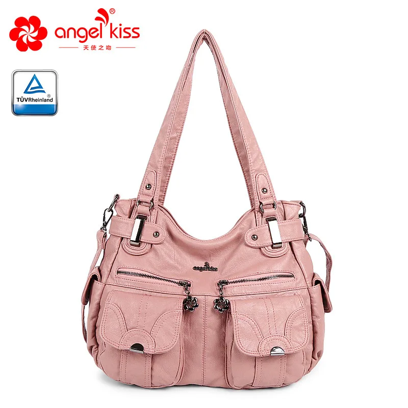 Fashion Skin-friendly 2 Top Zippers Multi Pockets Purses Washed PU Leather Tote Bags Shoulder Women Handbags Fashion Skin-friendly 2 Top Zippers Multi Pockets Purses Washed PU Leather Tote Bags Shoulder Women Handbags