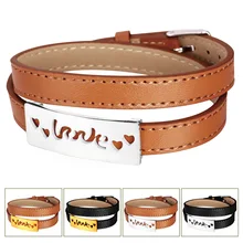 Браслет из натуральной кожи золотого цвета/сердце из нержавеющей стали Любовь Подарочный браслет ювелирные изделия подарок на День святого Валентина для мужчин/женщин GH1583