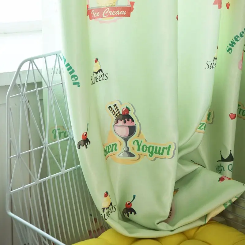 Японский и корейский стиль, оконные шторы с мультипликационным цифровым мороженым для девочек и мальчиков, шторы для спальни, wp029-40 - Цвет: Green Cloth