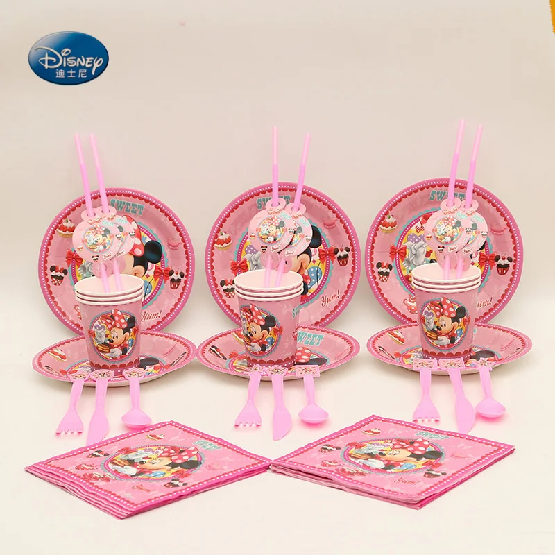 

Suitable for 6 people Disney Minnie Mouse theme Disposable Tableware Set 46pcs/lot Children Birthday Party Decorations Supplies