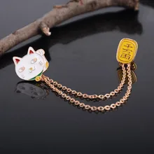 Delicate Alloy Lucky Cat Gold Plate Collar Brooches Pin Badge Girls Clothing Hat Scarf High Quality