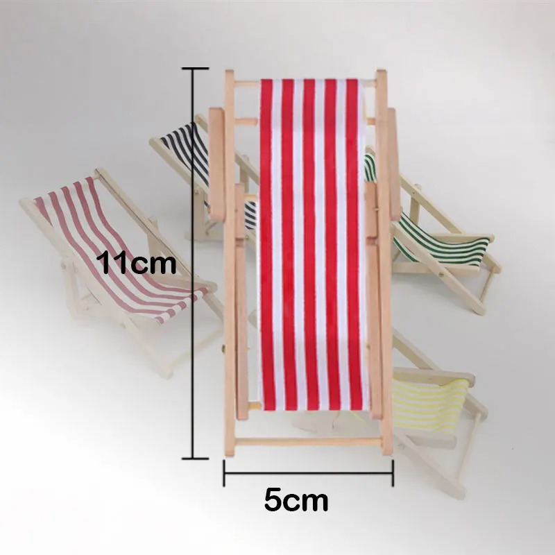 1:12 Scale Foldable Wooden Deckchair Lounge Beach Chair For Lovely Miniature For Small Dolls House Color In Green Pink Blue