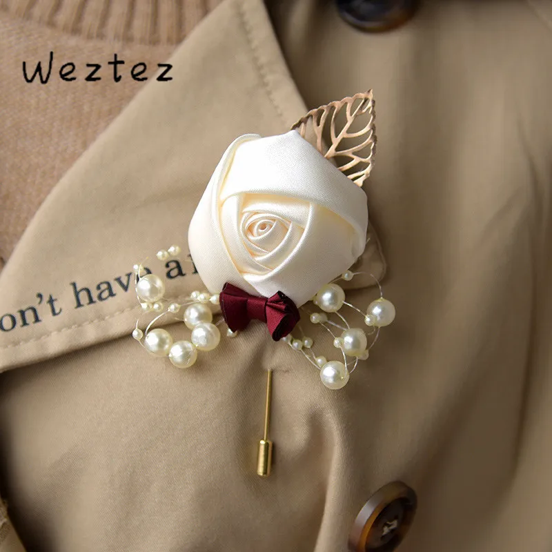 

Silk Satin Rose Man Groom Boutonniere Flower men Wedding Party Prom Man Suit Corsage Pin Brooch D643