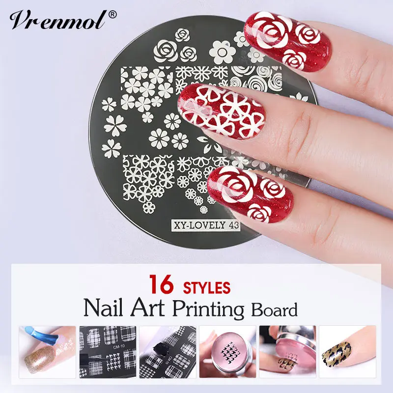 

Vrenmol Stamping Plates Flamingo16 Styles Nail Template Flamingo Mandala Maple Leaf Art Stamp Manicure Stencil Tools