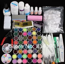 Professional Acrylic UV Gel Glue Top Coat Nail Art Pen Brush Glitter Cleanser Primer Clipper Tool Set