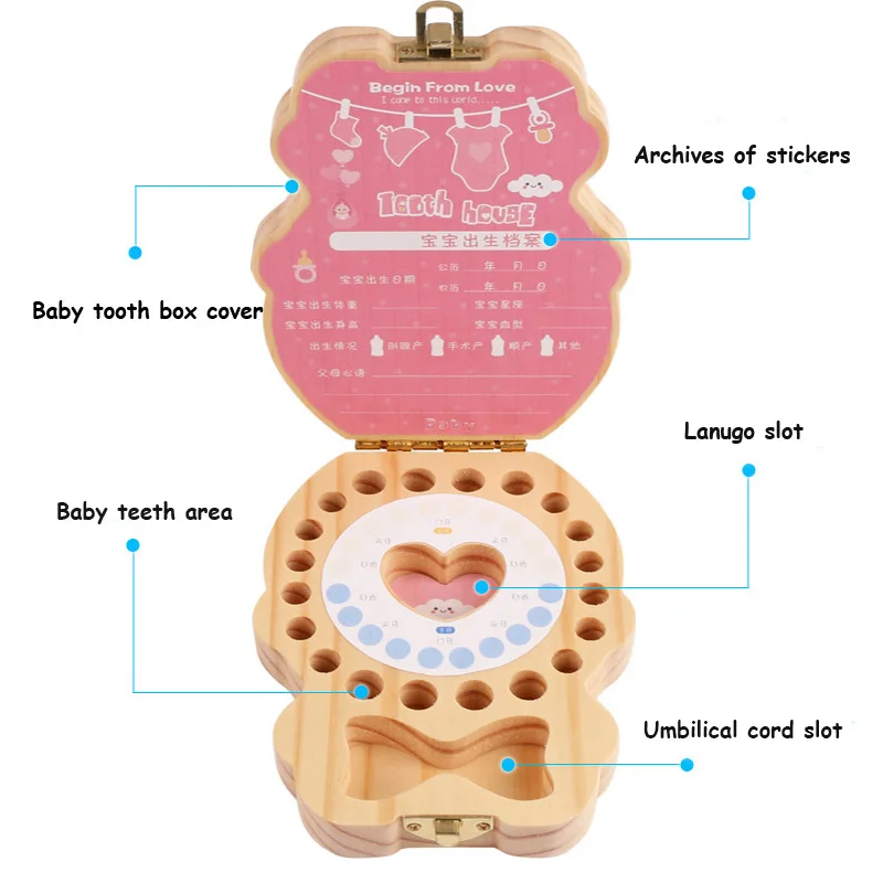 Новая английская коробочка для молочных зубов органайзер для детей молочные зубы деревянная коробка для выпавших детских зубов для мальчиков и девочек сохранить зубы пупочной шнур Lanugo