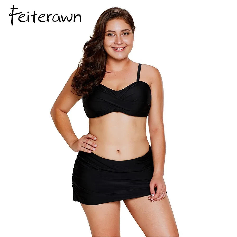 feiterawn New Plus Size Swimwear Women sexy Black Bandeau Bikini two