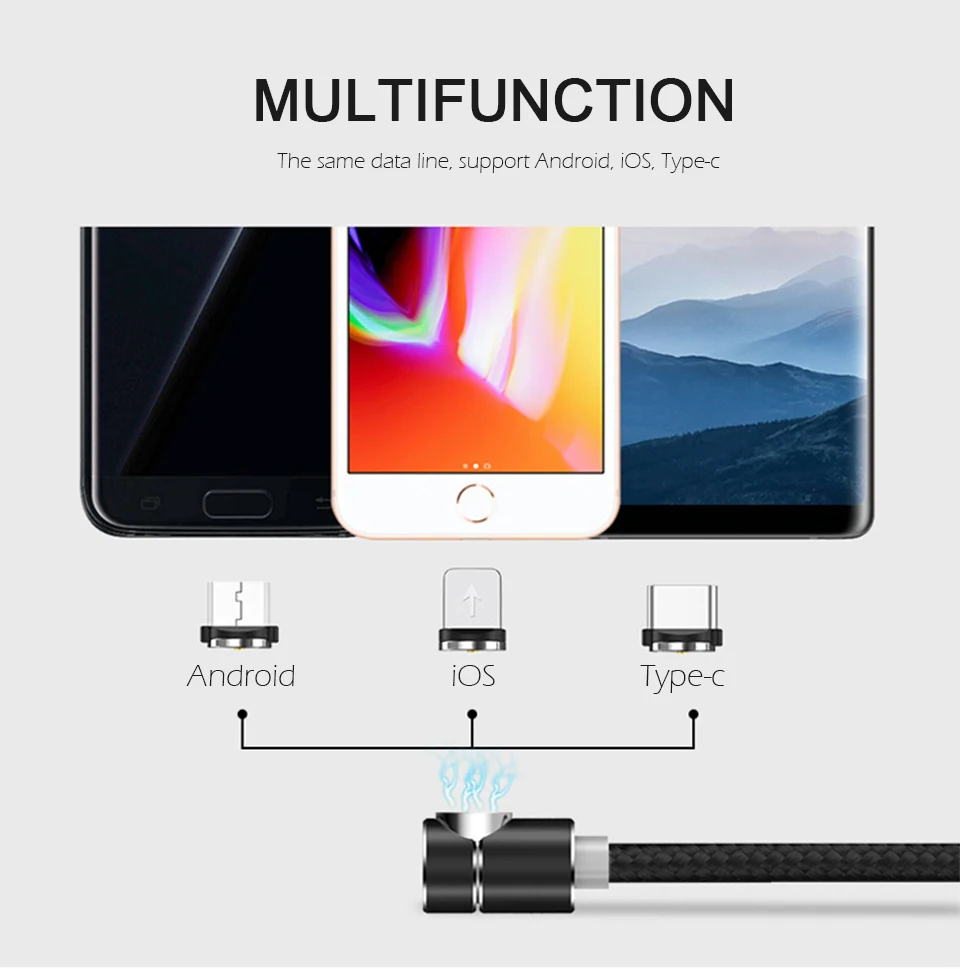 Магнитный USB Micro type C Android iOS универсальный кабель для мобильного телефона провод l-образный локоть нейлоновые кабели для передачи данных для игр