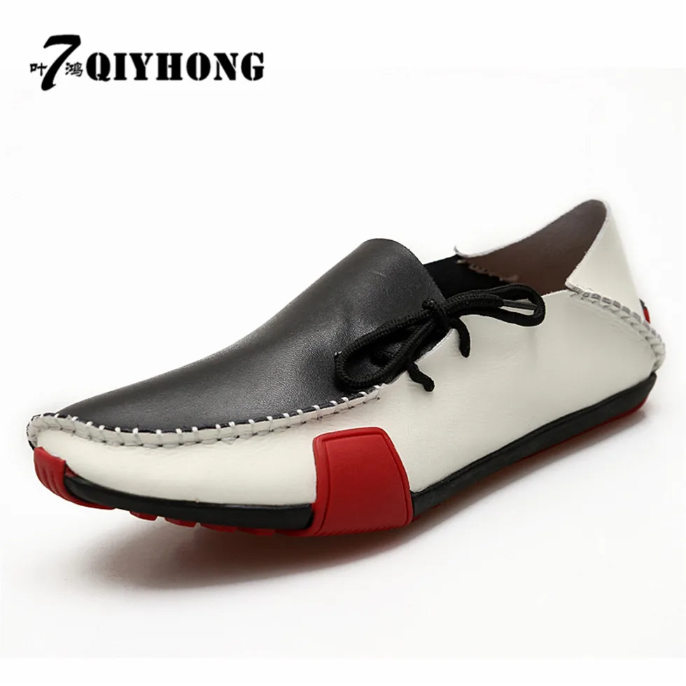 

2018 men leather shoes Fashion Casual Luxury QIYHONG Brand Summer Breathable Soft Genuine Leather Flats Loafers Men Shoes