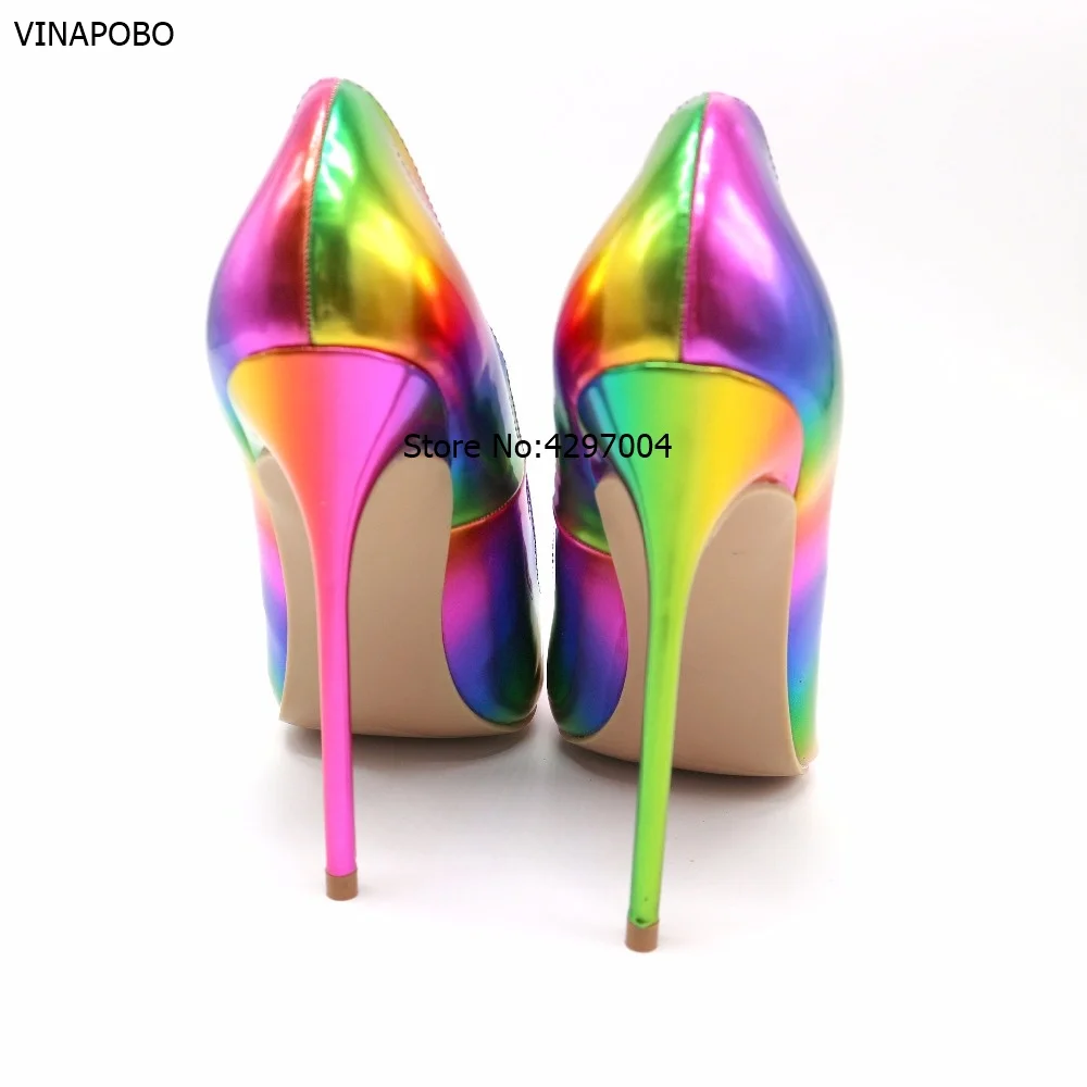 Г. Новые туфли с острым носком женские разноцветные туфли-лодочки с принтом в виде полос радуги 8 см, 10 см, 12 см, высокий каблук из искусственной кожи, шпильки, размер 43