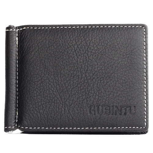 Новый gubintu Для мужчин кошелек двойного сложения черный кожаный бумажник с