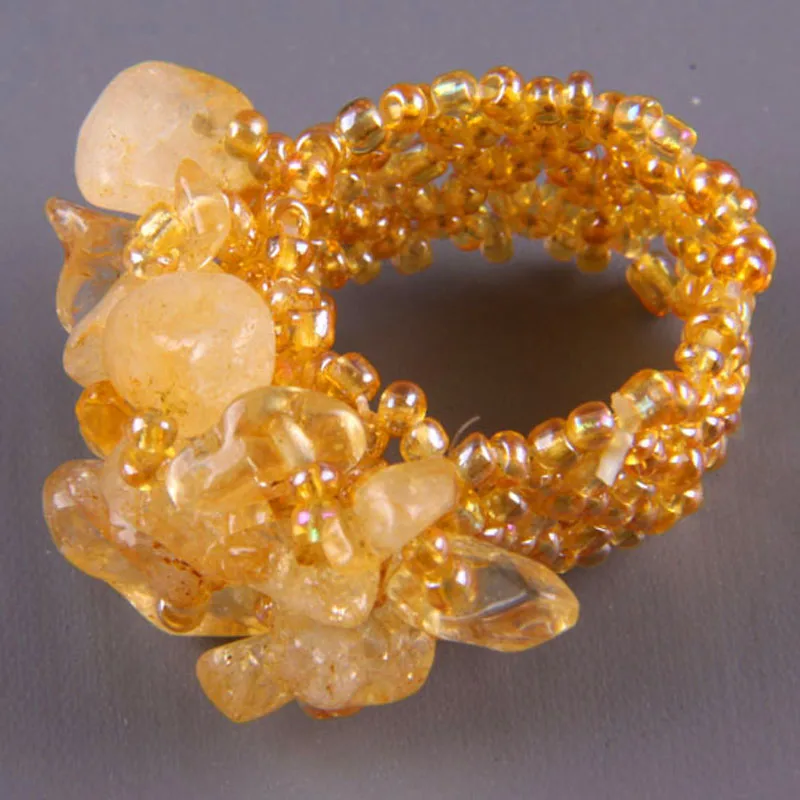 Elastic Yellow Crystal Bead Finger Ring Stretch Size 8 9 Jewelry X006