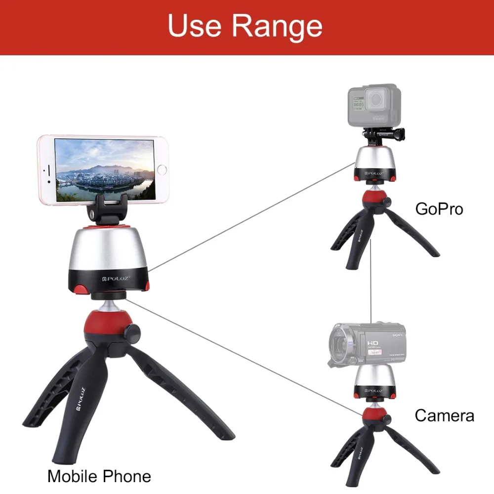 Электронный штатив PULUZ с вращающейся на 360 градусов панорамной головкой штатива с пультом дистанционного управления для GoPro Iphone смартфонов DSLR камер