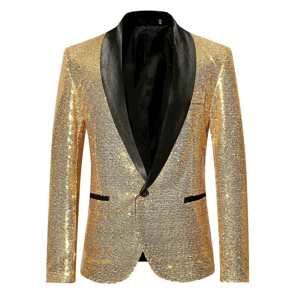 

Drop Shipping SHUJIN Mens Shining Suit One Button Blazer Coat Party Cocktail Sequinl Jacket men's large size dance sequin suit