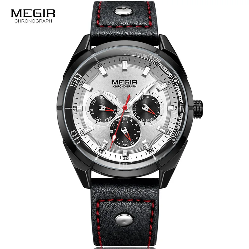

Men's Leather Strap Quartz Wrist Watches Sports Army Clock Week Date 24 Hours Analogue Wristwatch Relogios Masculino 2072G-BK-7