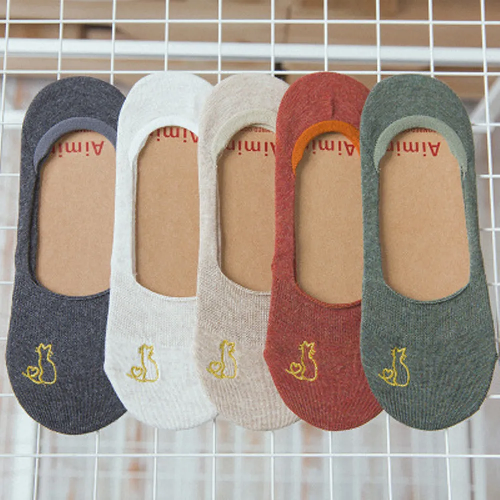 Носки женские весенние хлопковые повседневные рабочие женские модные носки для скейтборда с вышивкой в виде кота женские носки невидимые короткие носки skarpetki A75