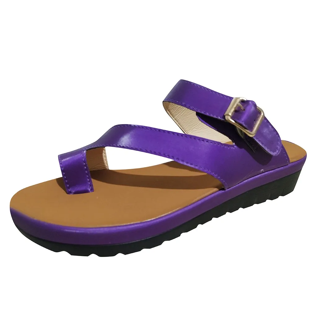 Женские босоножки на толстой подошве; сандалии с ремешками и пряжками; летняя пляжная обувь; sandalia feminina; ортопедический корректор - Цвет: Фиолетовый