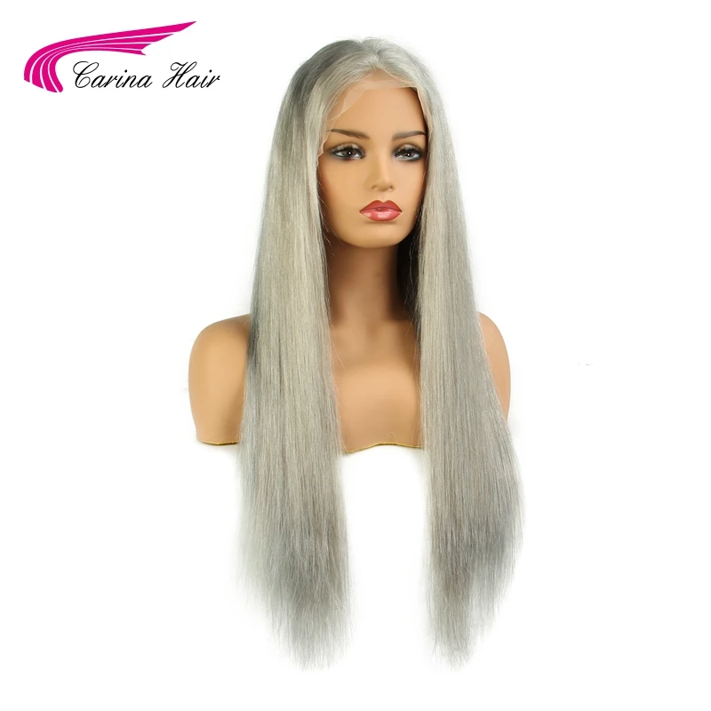 Carina, светло-серый цвет, кружевной передний парик из человеческих волос с детскими волосами, предварительно сорванные волосы, Remy, бразильские волосы, прямые бесклеевые парики