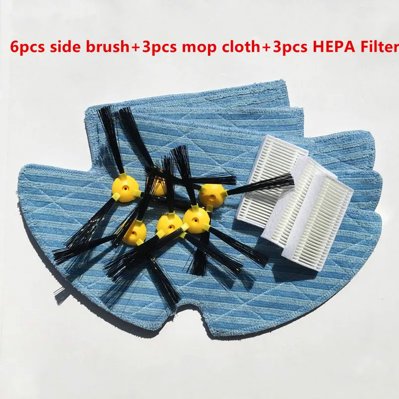 

Vacuum Robotic Cleaner Parts (6pcs side brush+3pcs mop cloth+3pcs HEPA Filter) for Haier T320 T321 T325 Series