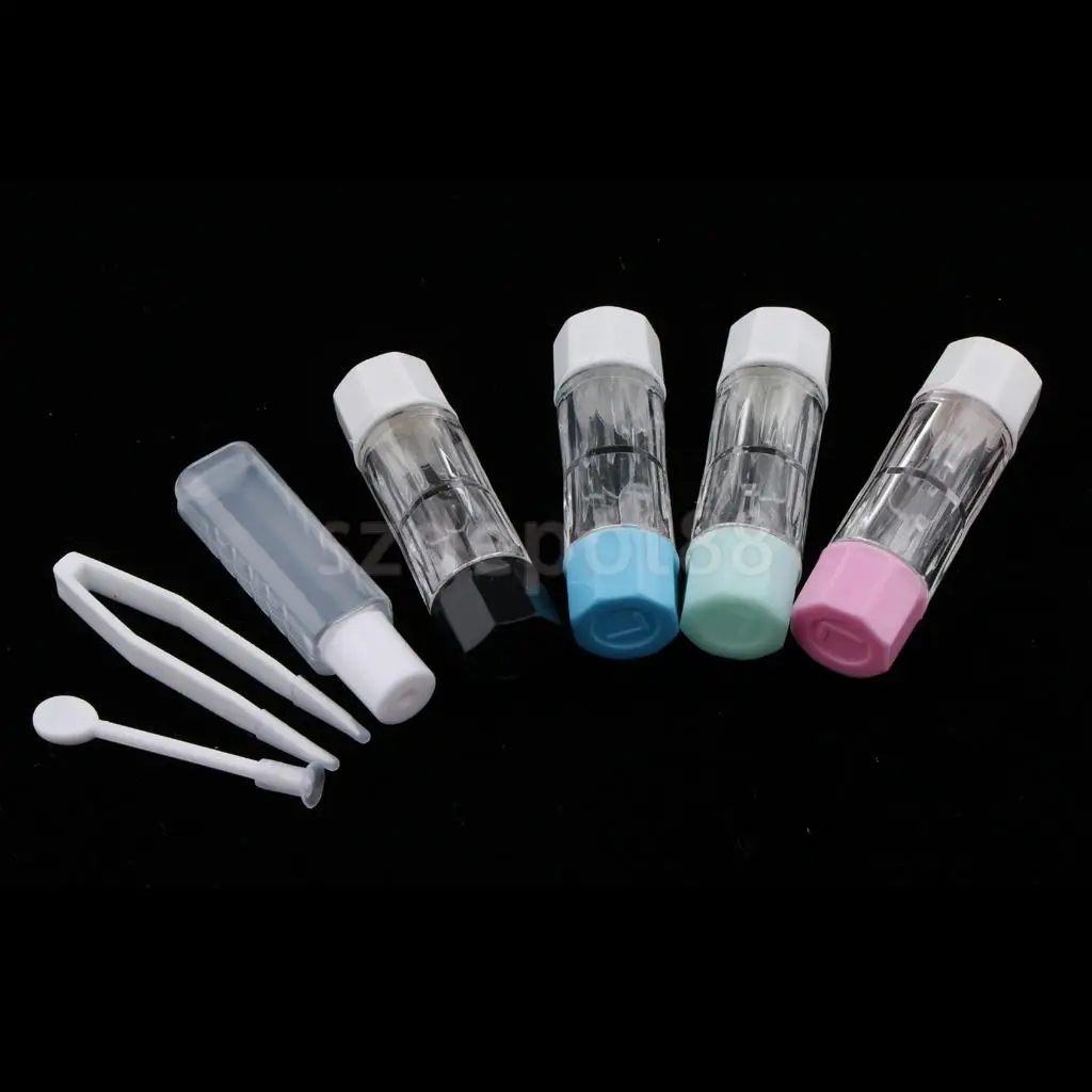 8 pcs Clear Contact Lens Case Set Travel Cleaner Washer Holder Storage Box with Liquid Bottle Tweezers Kit