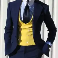 Men Suits Slim Fit 3 Piece Set Yellow Vest Fashion Tailored High Quality Groom Dress Formal Business Suit