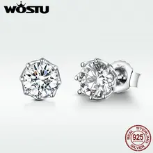 WOSTU, подлинный 925 пробы, Серебряный сверкающий светильник, серьги-гвоздики для женщин, для помолвки, свадьбы, блестящие,, ювелирное изделие, подарок, DXE499