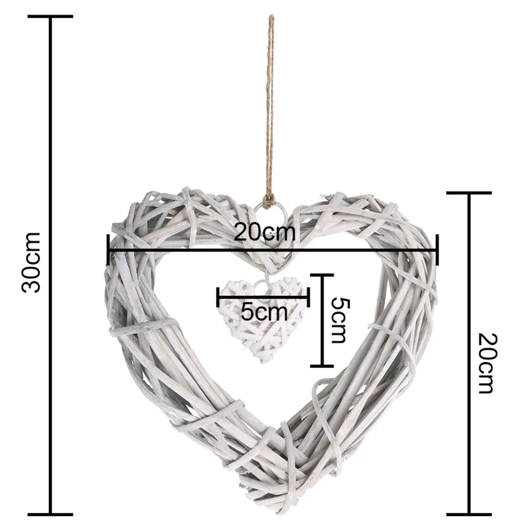 Wicker Hanging Hearts Wicker Wreath for Home Wall Hanging Artificial Wreath DIY Wedding Birthday Party Decorations