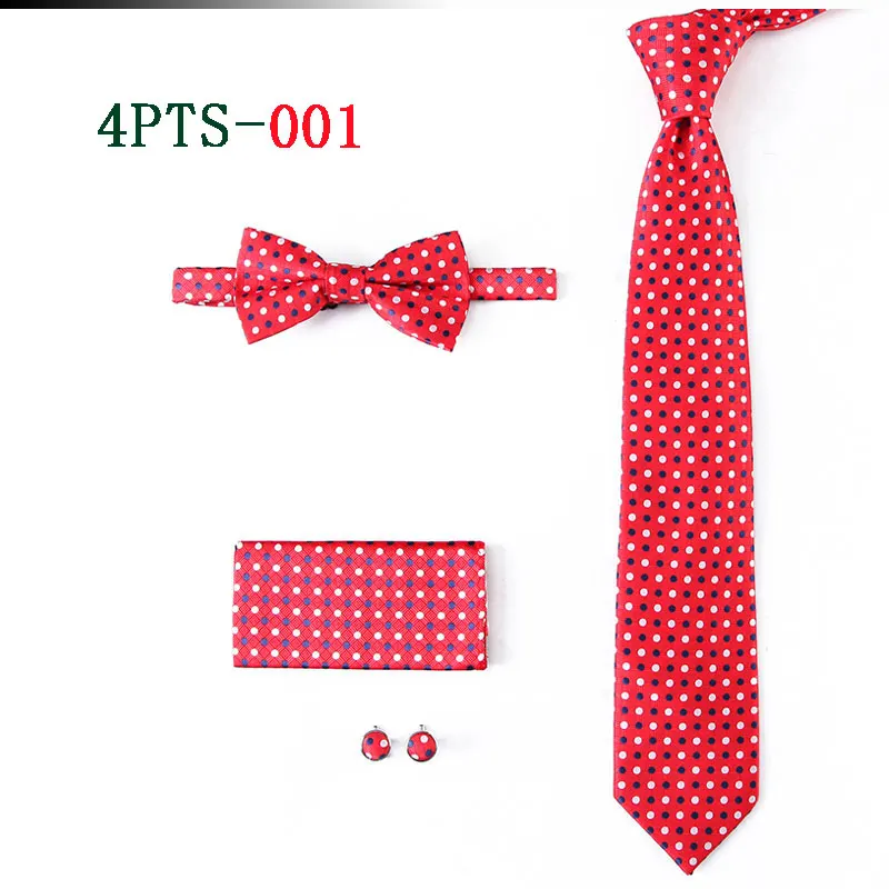 HOT 7.5cm Men Neck Tie Striped Paisley Necktie Bow Handkerchief Cufflinks Set Men's Party Wedding Pocket Square Bowtie Tie Sets