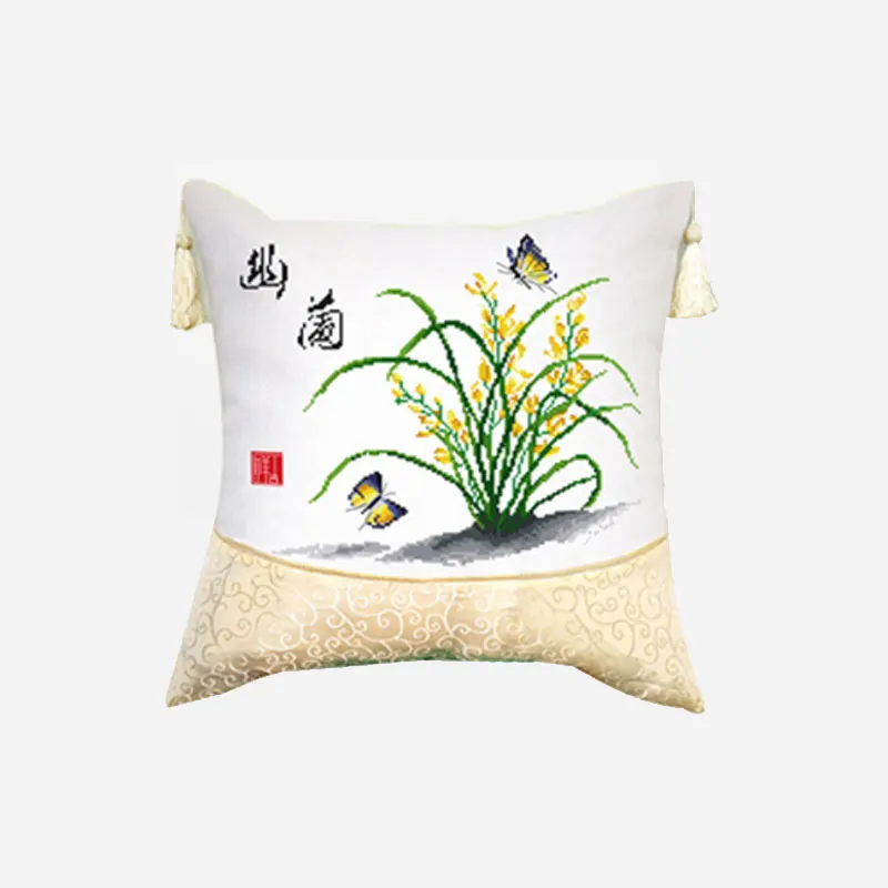 SewCrane Чехлы для подушек штампованный Набор для вышивки крестом комплект подушек, четыре благородных растения Слива Орхидея бамбуковая Хризантема - Цвет: Orchid