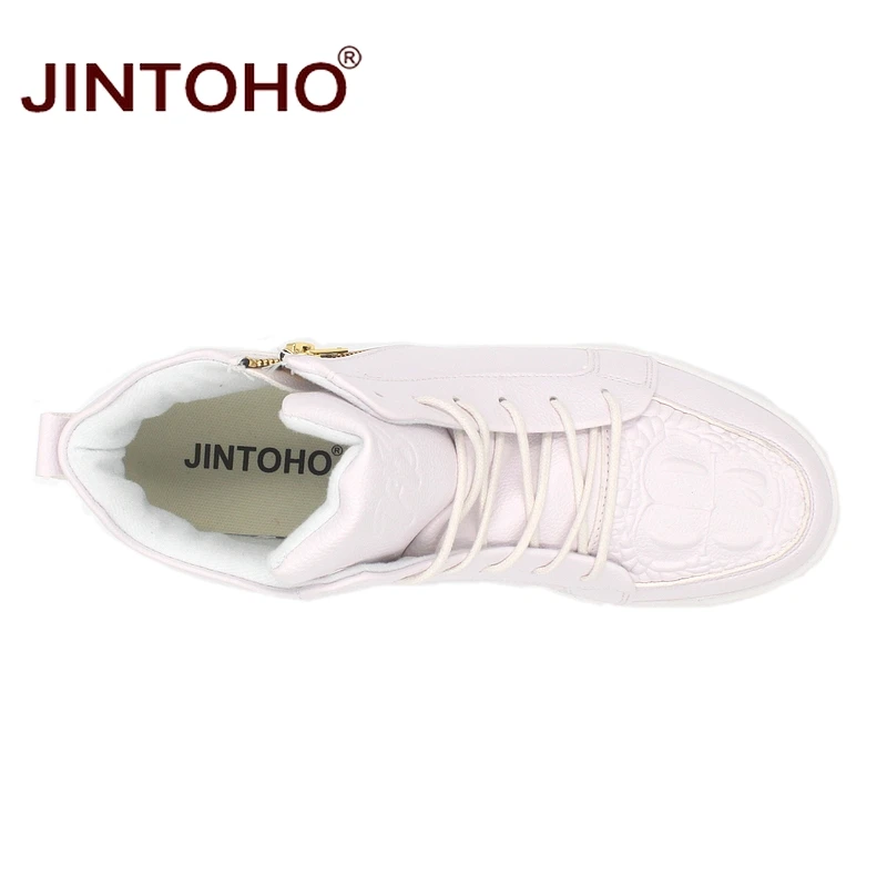 JINTOHO/зимние кожаные ботинки унисекс больших размеров Цвет черный белый Зимняя