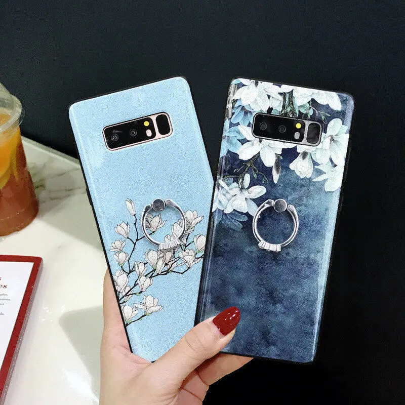 

Flower Slim Ring Holder Stand Phone Cover Case For Samsung Galaxy S8 S8 Plus S9+ Plus Note 8 9 For Women Shockproof Back Shell