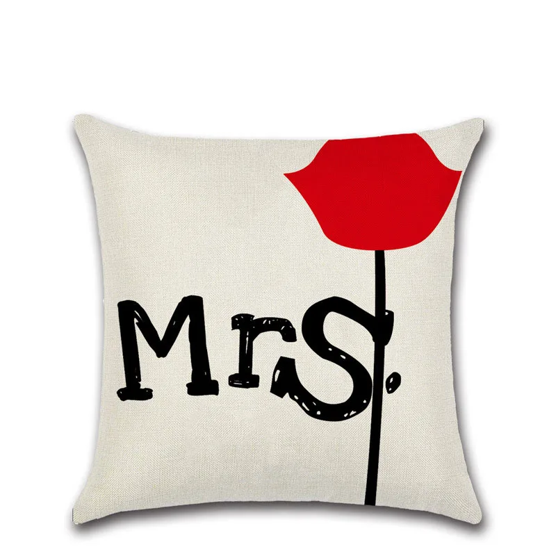 Cute Mr &Mrs Cushion Cover White Couple Lovers Gift Pillow Throw Pillowcases for Home Decor Bedroom Decorative Pillows Case (3)