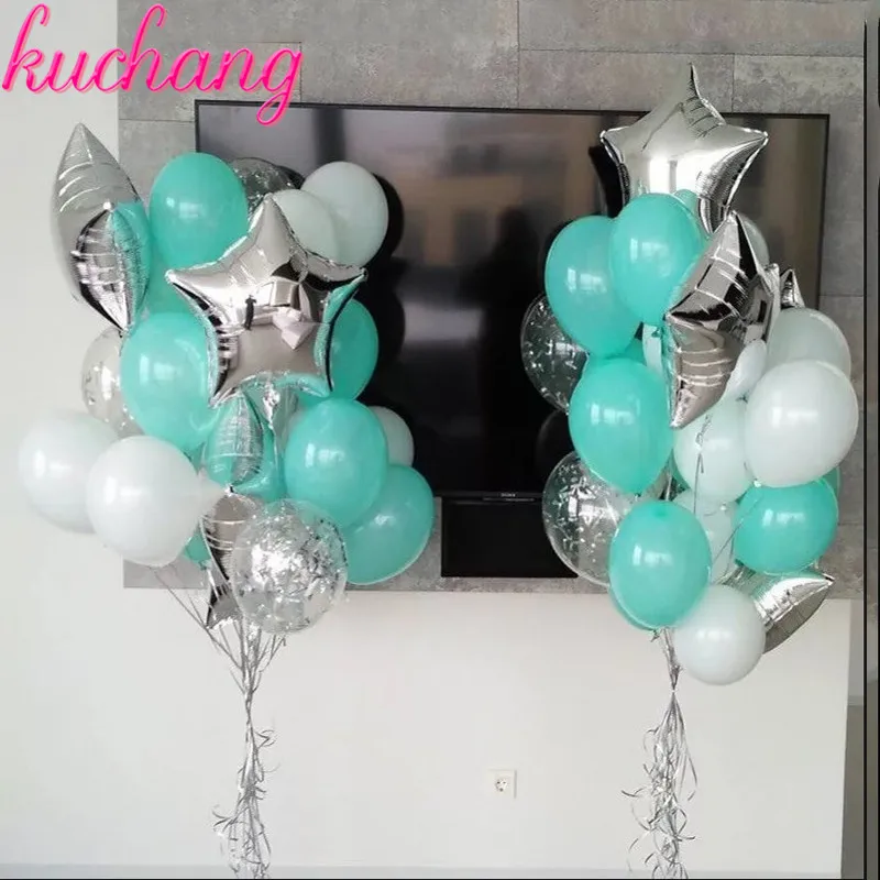 

13pcs 18inch heart star foil balloon gold silver confetti balloon 10inch mint pink latex balloon wedding decoration birthday bal