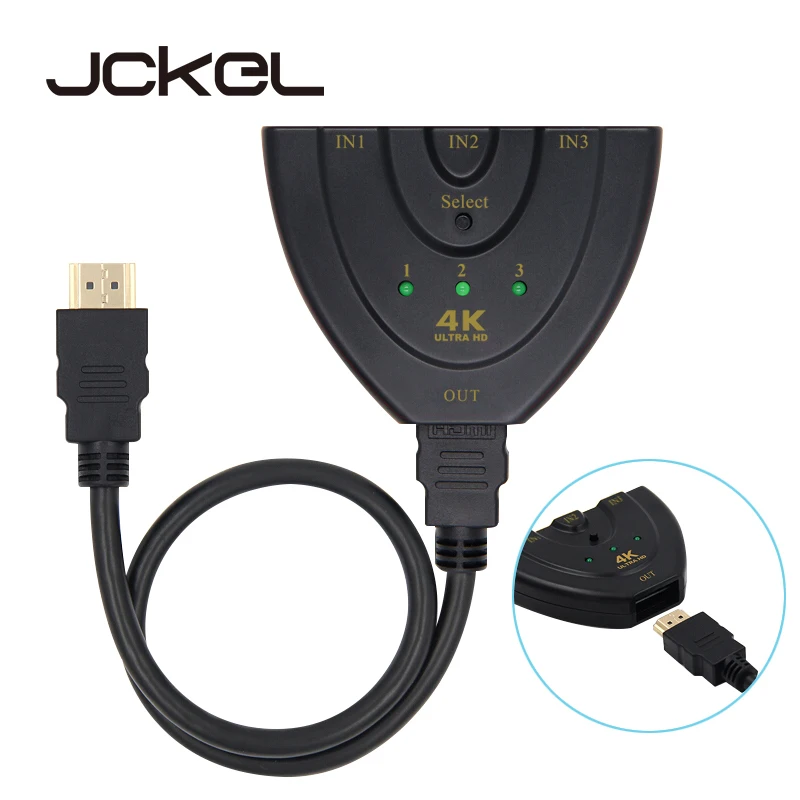 

JCKEL HDMI 3 Ports Splitter 4K HDR Switcher Box Video Selector Mini Switch Hub Adapter for DVD HDTV Xbox PS3 PS4 STB Projector