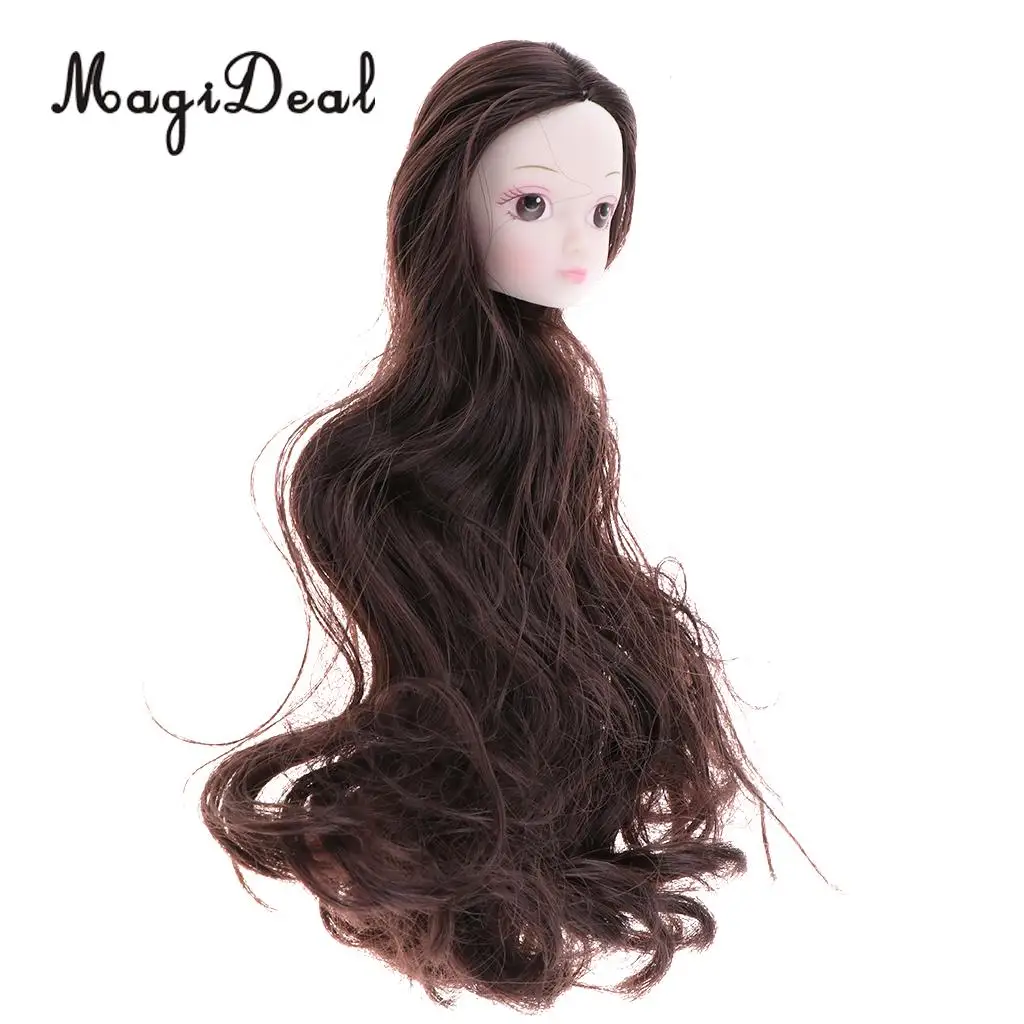 1/6 Female BJD Doll Brown Hair 3D Eyes Head Sculpt Ball-Jointed Doll Body Parts DIY Girl Doll Accessory White Skin Tone