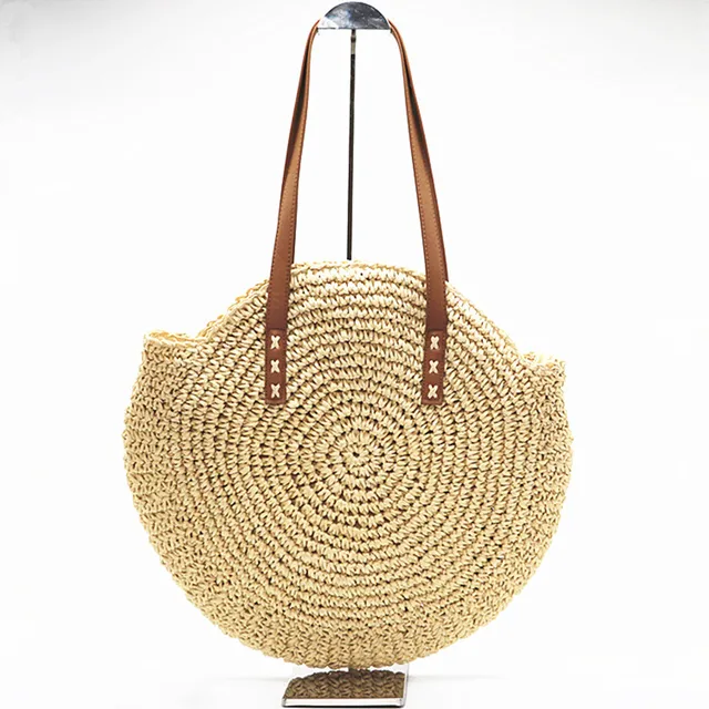 round straw beach bag