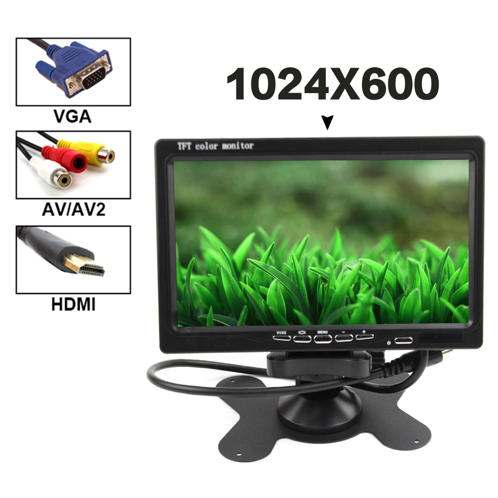 Uvusee 7 дюймов 1024x600 TFT цветной lcd AV автомобильный монитор заднего вида с HDMI VGA AV входом CCTV монитор безопасности+ пульт дистанционного управления