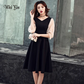 

weiyin Black Short Cocktail Dresses 2019 Knee Length Ladies Half Sleeves V-Neck Formal Gowns Short Cocktail Party Dress WWY1326