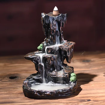 

10PCS Incense Burner Exquisite Home Unique Crafts Waterfall Smoke Backflow Decoration Censer Holder Mountain River Office Resin
